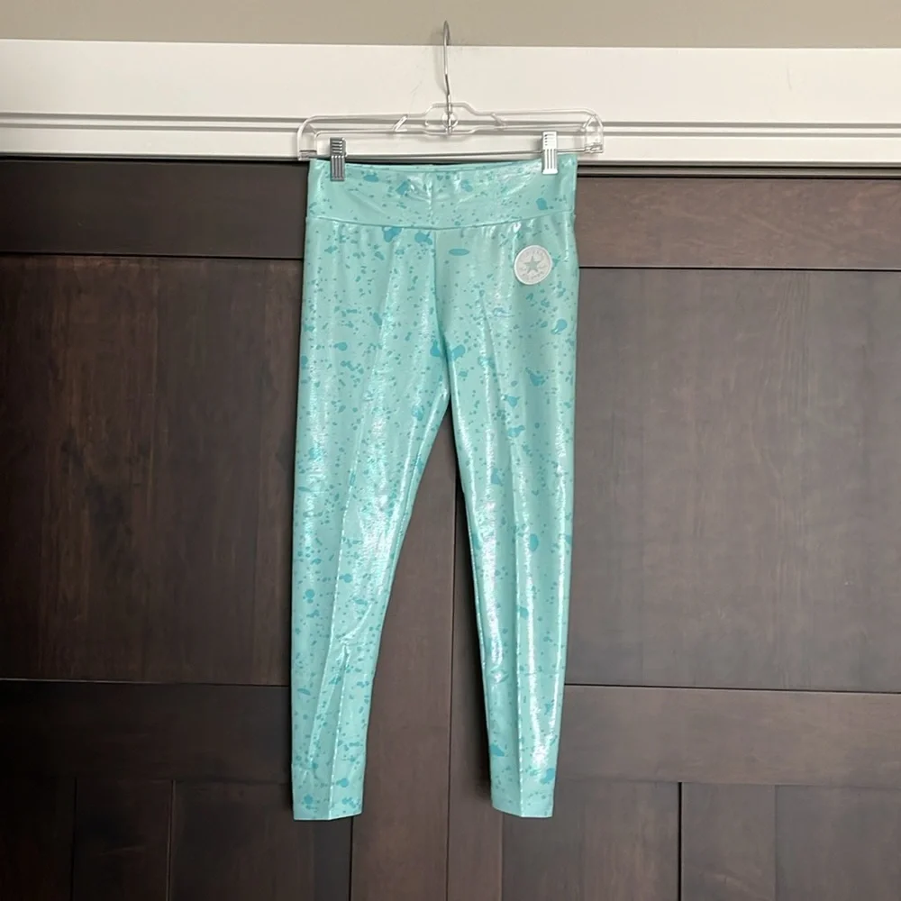 Converse Girls High Rise Shine Leggings in Light Dew Mint Green Size Medium